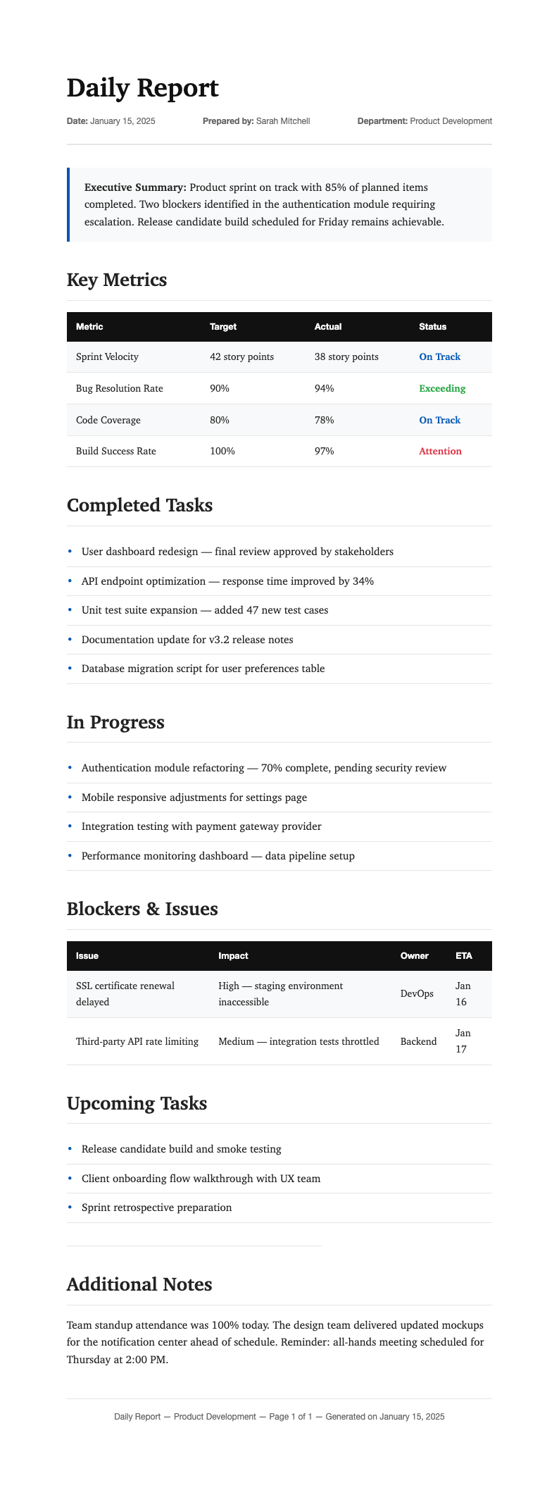 Classic professional daily report